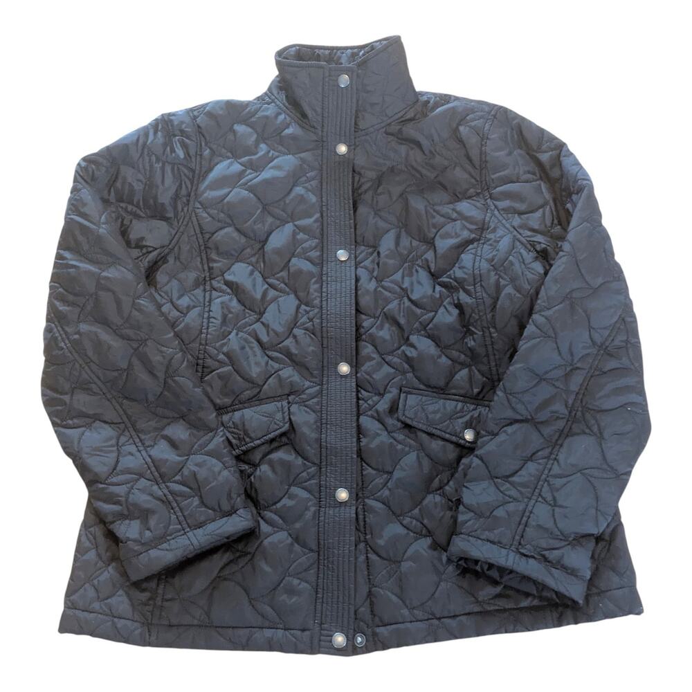 Lands' End Jacket Womens Large Black Hooded Down Quilted Long Parka Barn Coat